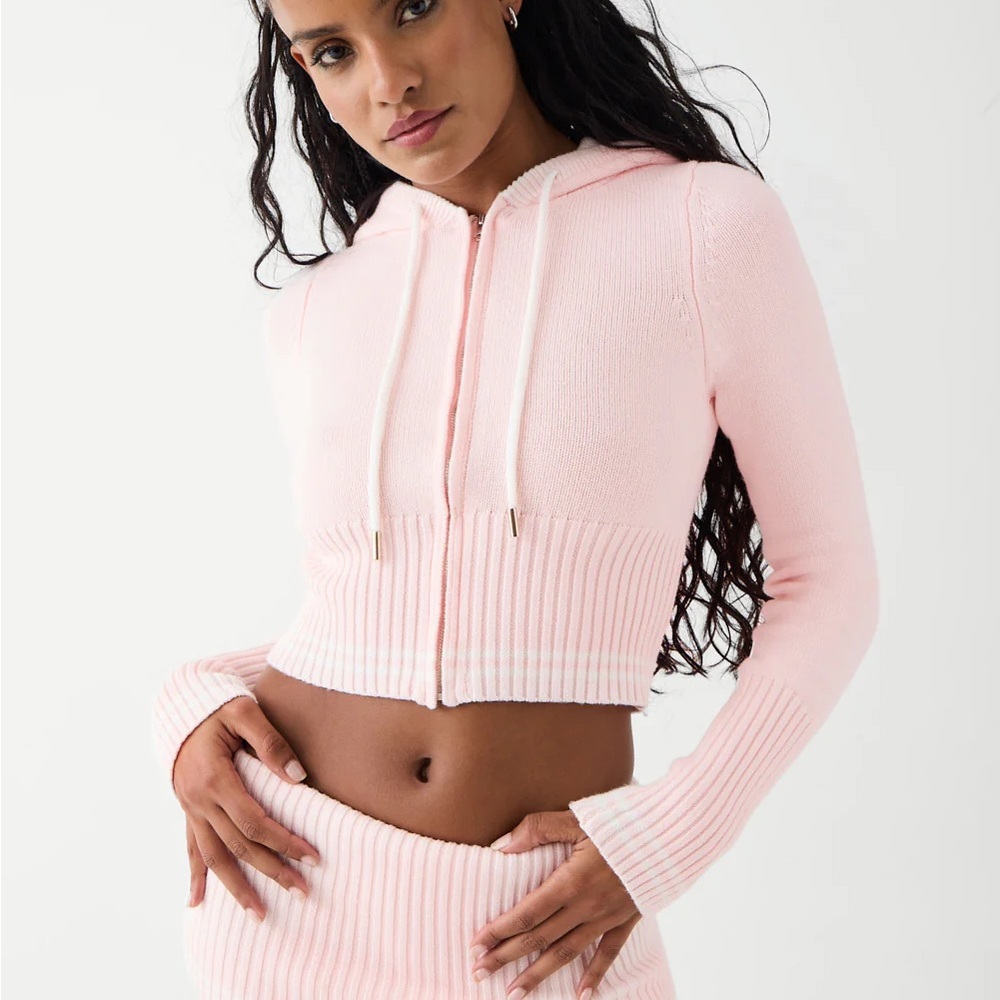 Frankie’s bikinis - Aimee Cloud Knit Zip Up Hoodie Pink